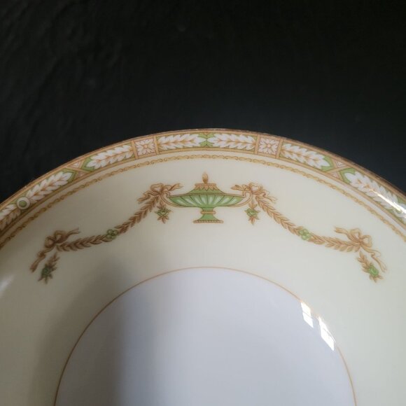 Vtg Noritake "Lorento" Lugged Soup Bowl Bowl /Berry Bowl Green Tan Urns Swags - Picture 3 of 7